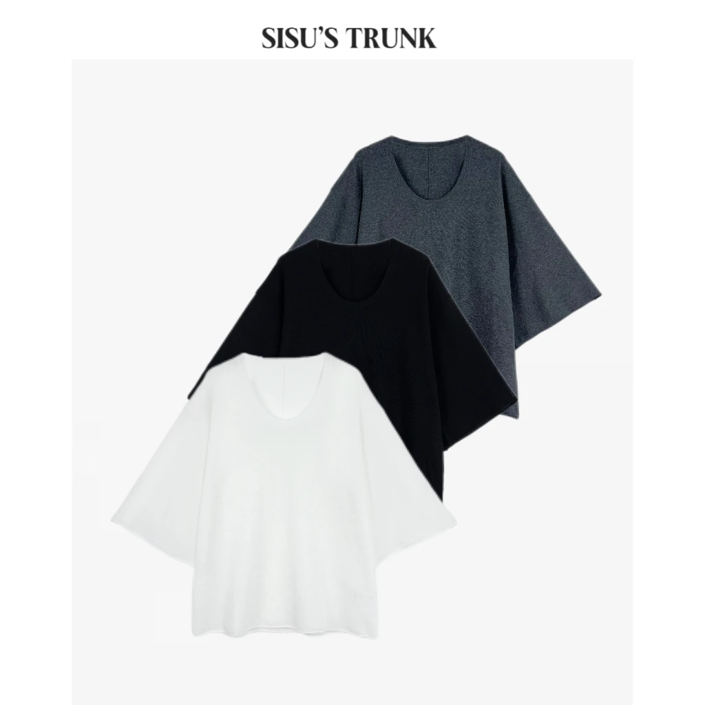 SISU 轻奢设计师深U领宽松针织Tee长袖上衣