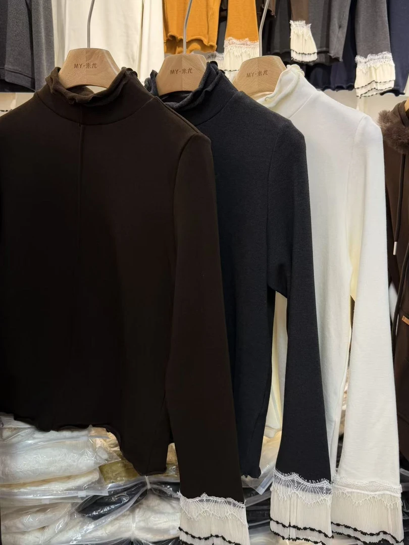 Nalian/拿恋豆子优选-花边立领修身显瘦长袖加绒打底衫  DZ99271