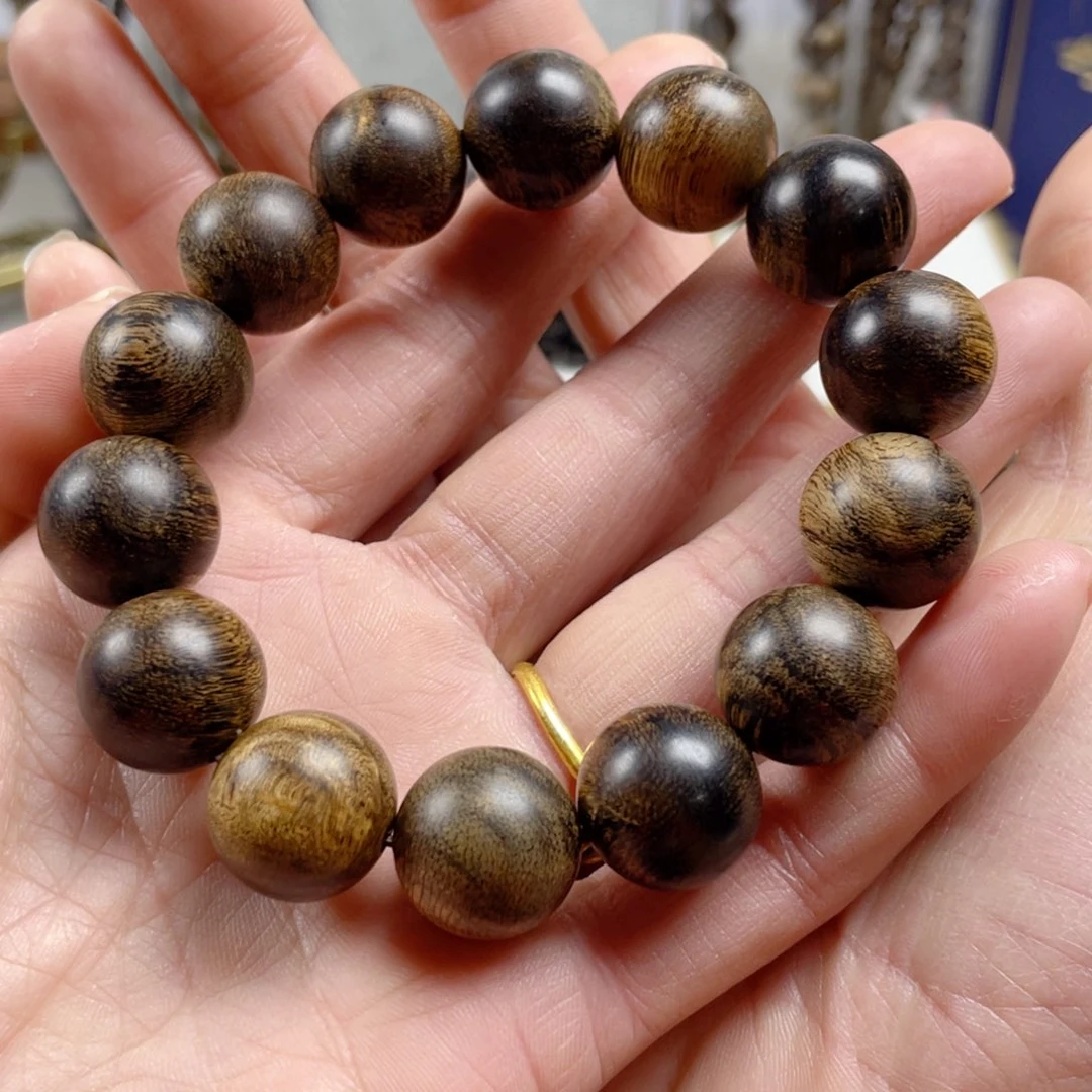 沉香手串懂**社越南芽庄老白棋玉化老料满瘤疤虎斑纹1.6