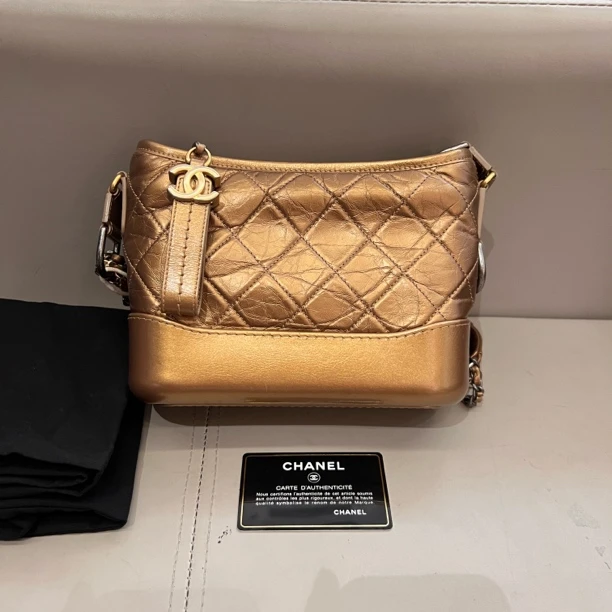 99新 Chanel/香奈儿 古铜色流浪单肩斜挎包小号流浪包链条包时尚