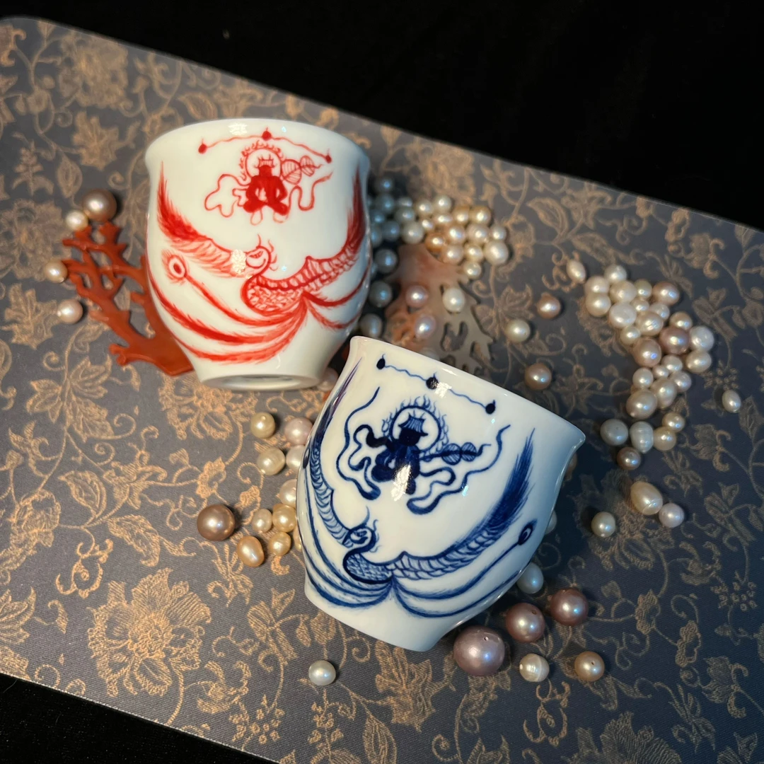 【飞神阁】手绘九凤破秽压手杯手工青花釉高温茶器巽水杯青花瓷