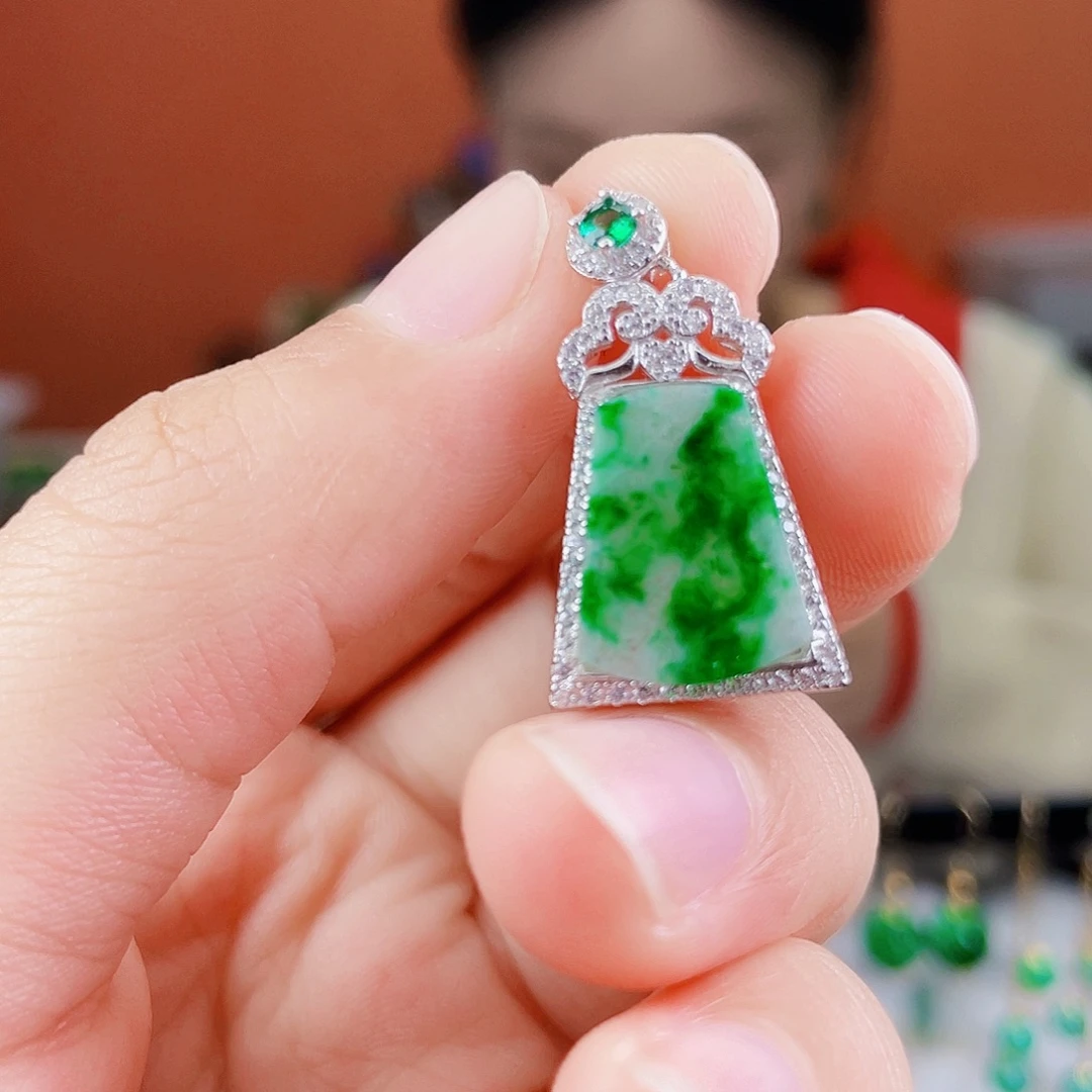 翡翠银S925镶嵌耳饰