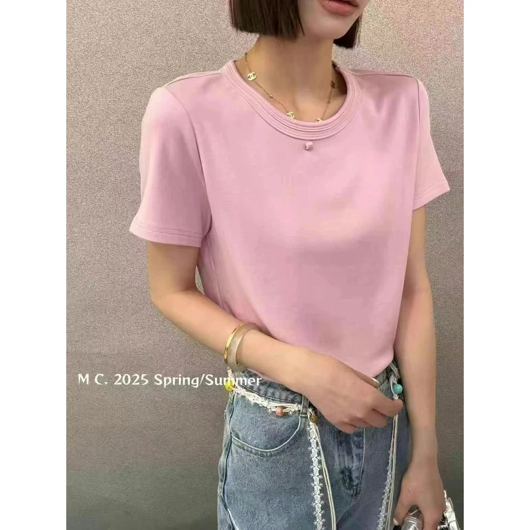 KIKI严选：F5453-6688家欧货南油夏季纯色极简百搭通勤T恤上衣