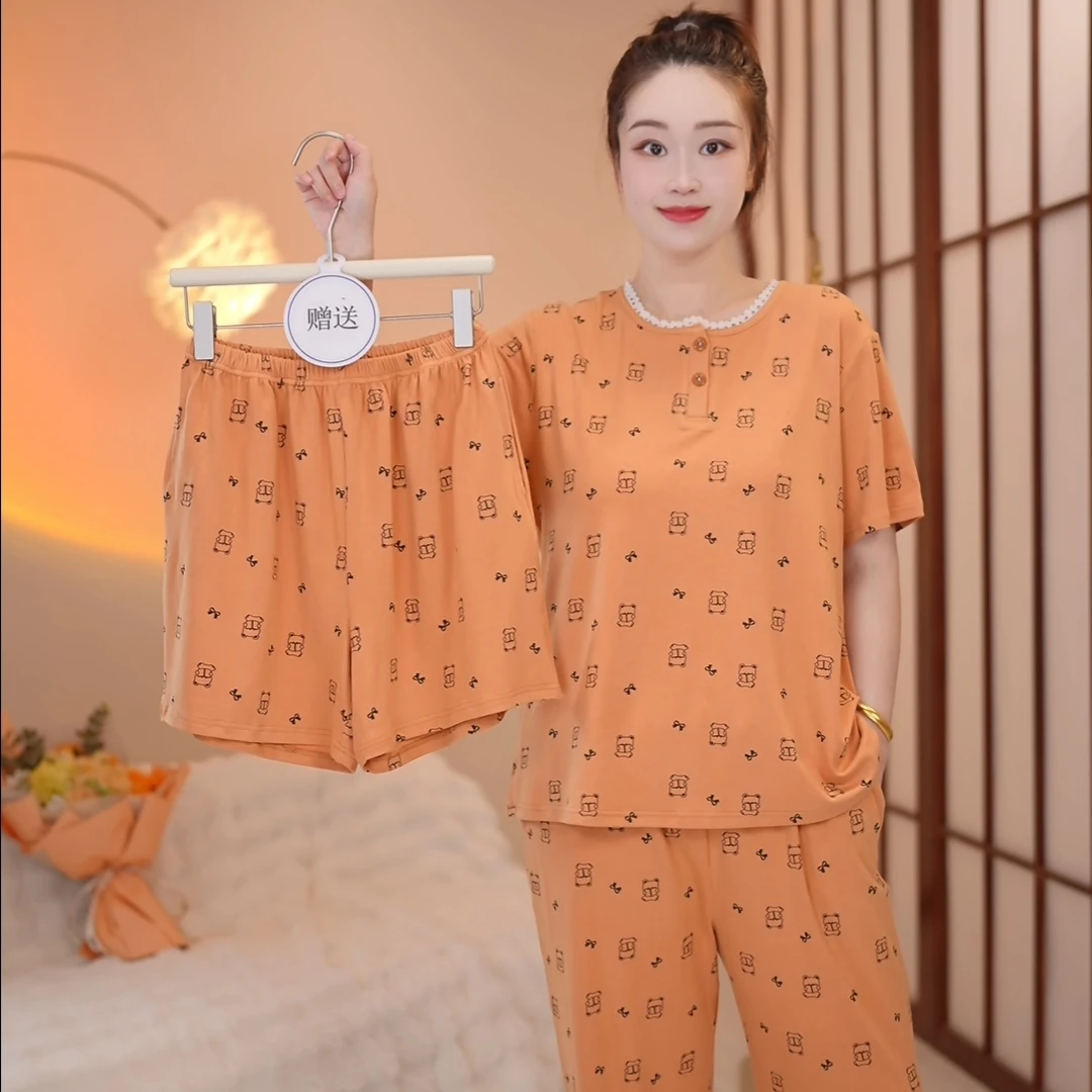 新品【蜜茶小熊～拍一发三】纯棉短袖长裤舒适家居服套装可外穿