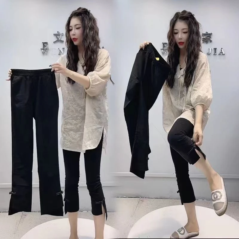 5053-200冰冰凉凉时尚盘扣爆冰八分裤300斤无压力