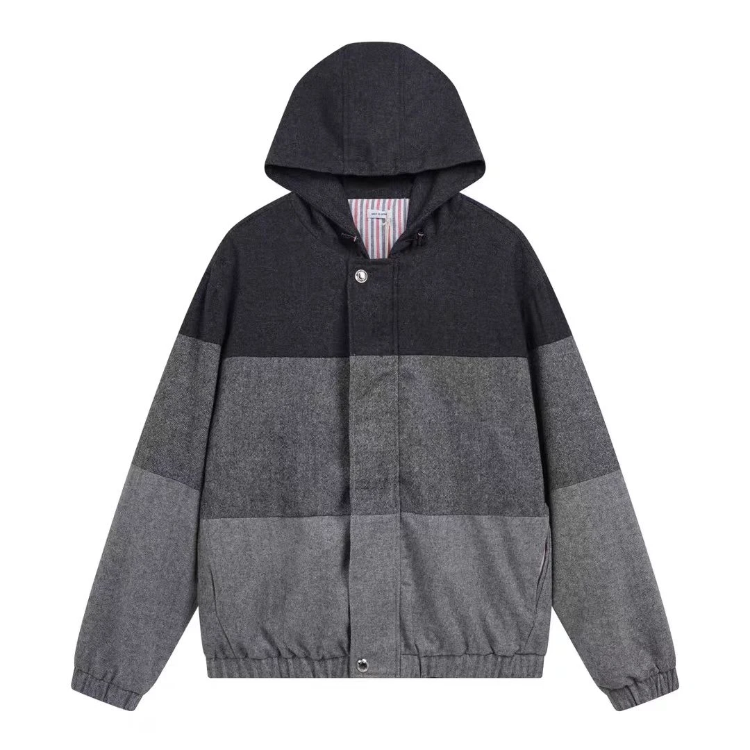 TB【官方正品】汤姆布郎THOM/男士秋冬拼色羊毛填充夹克连帽卫衣