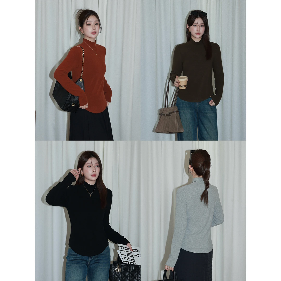 大婉酱微胖定制【小太阳】秋冬正肩半高领磨毛T恤显瘦软糯上衣4230D