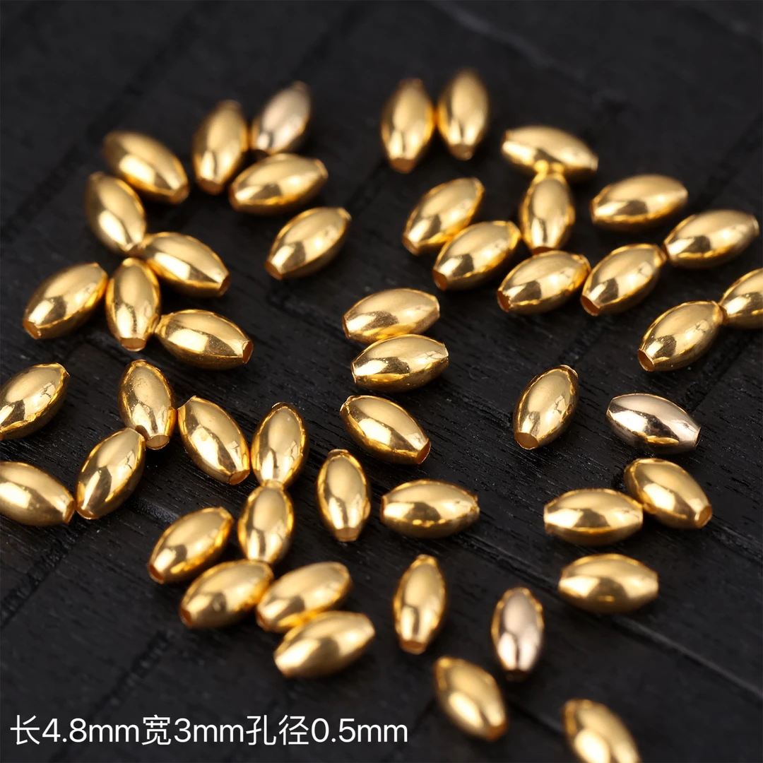 【团购】4颗||18k金素金精工米珠枣珠子弹珠DIY手串项链隔珠配饰