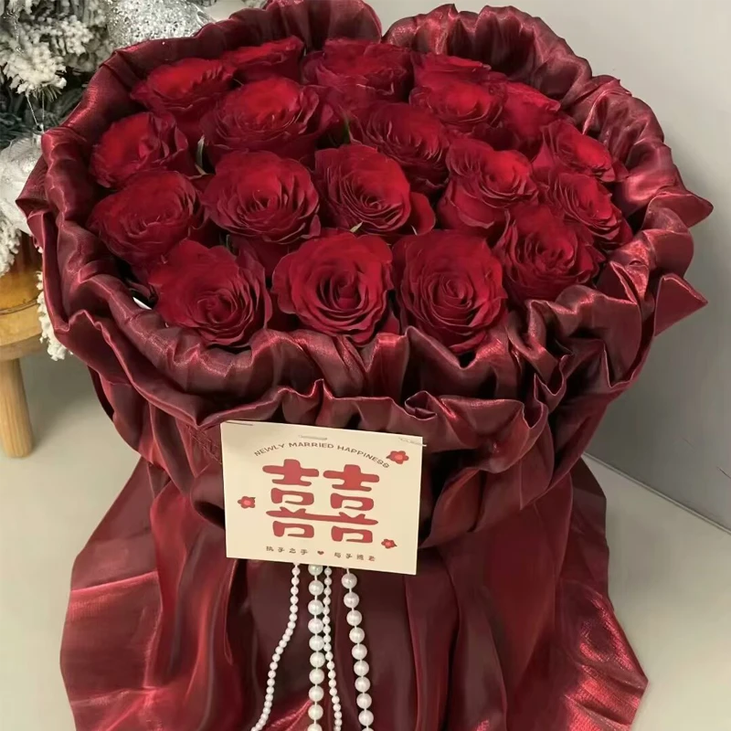 网红订婚结婚弹力包花纱女神裙包装网纱真丝布花店包装材料