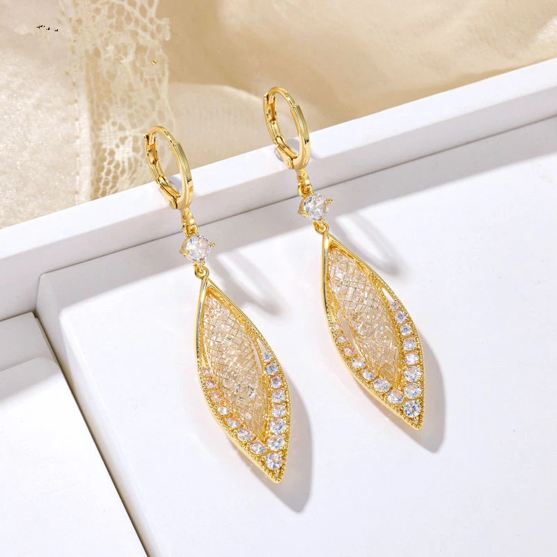 925银针锆石耳饰  【117号】金枝玉叶气质长款菱形百搭耳扣耳环