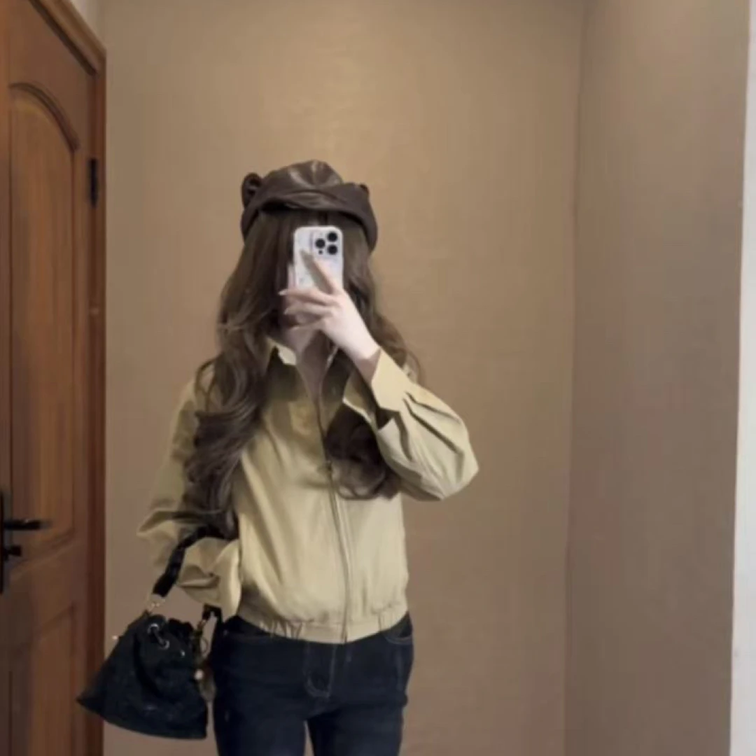 女款经典马标刺绣老干部飞行夹克外套休闲百搭老钱风