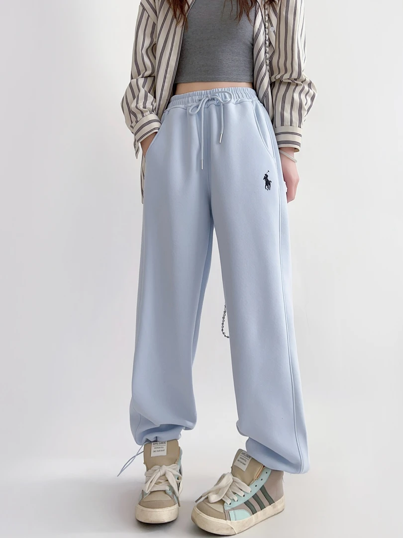 2025春季新款战马刺绣束脚洋气卫裤女运动休闲百搭显瘦减龄长裤