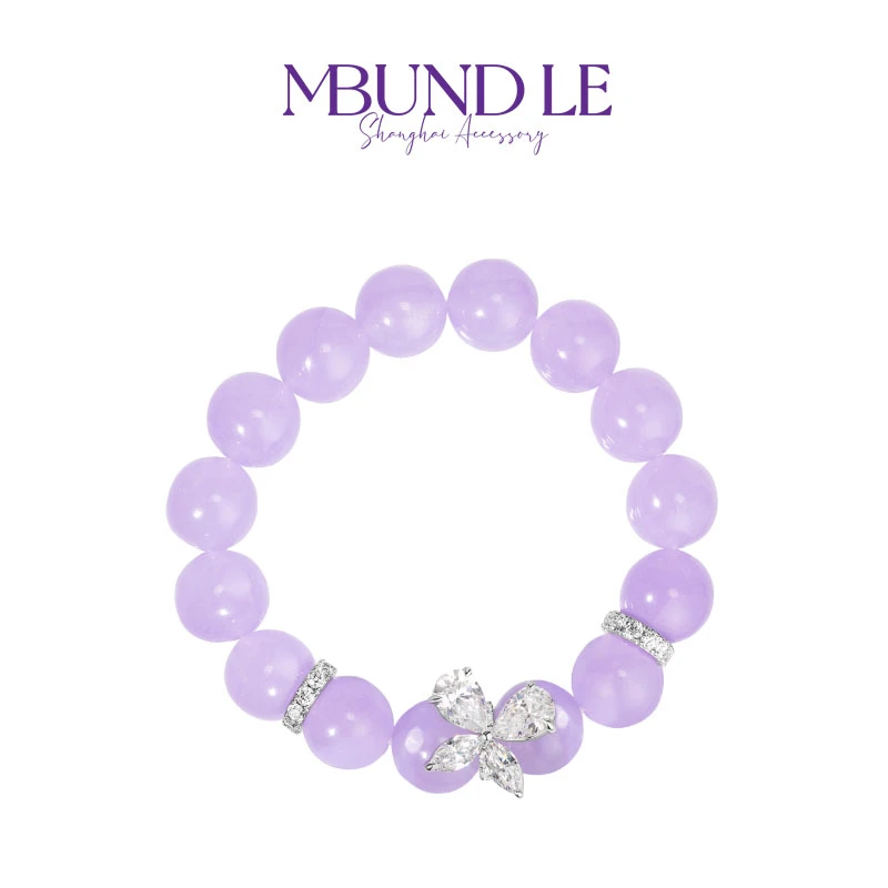 摩邦珠宝 铜合金合成锆石手链 紫色珠珠蝴蝶手链官方专属