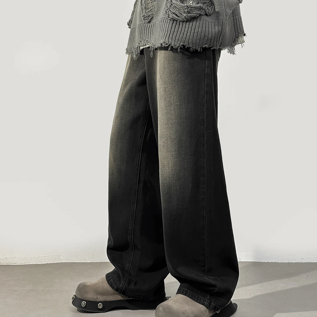 阔腿裤男士牛仔裤美式高街直筒裤男士高腰裤裤子宽松水洗港风ins