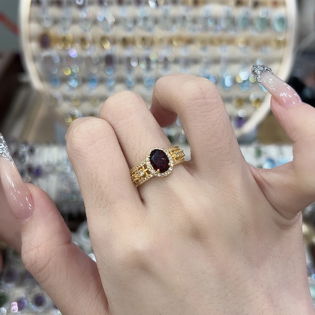 戒指银S925镶嵌石榴石