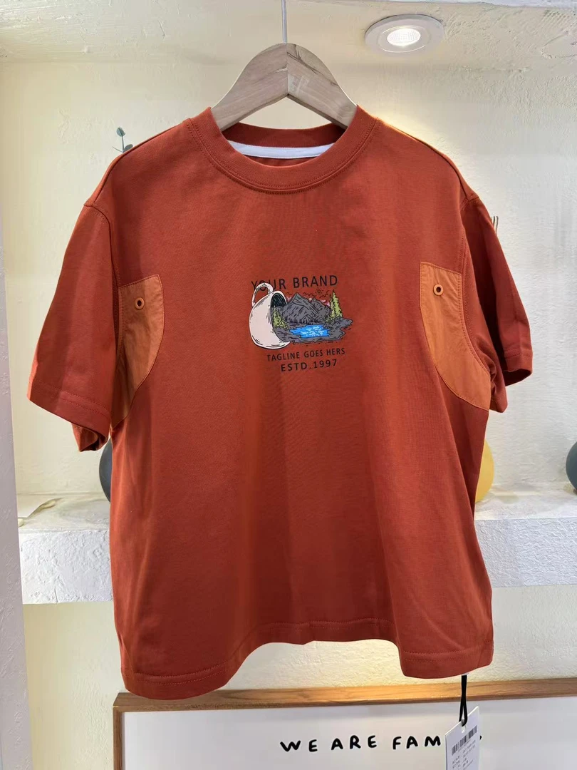 110-160男童夏季南瓜色圆领T恤