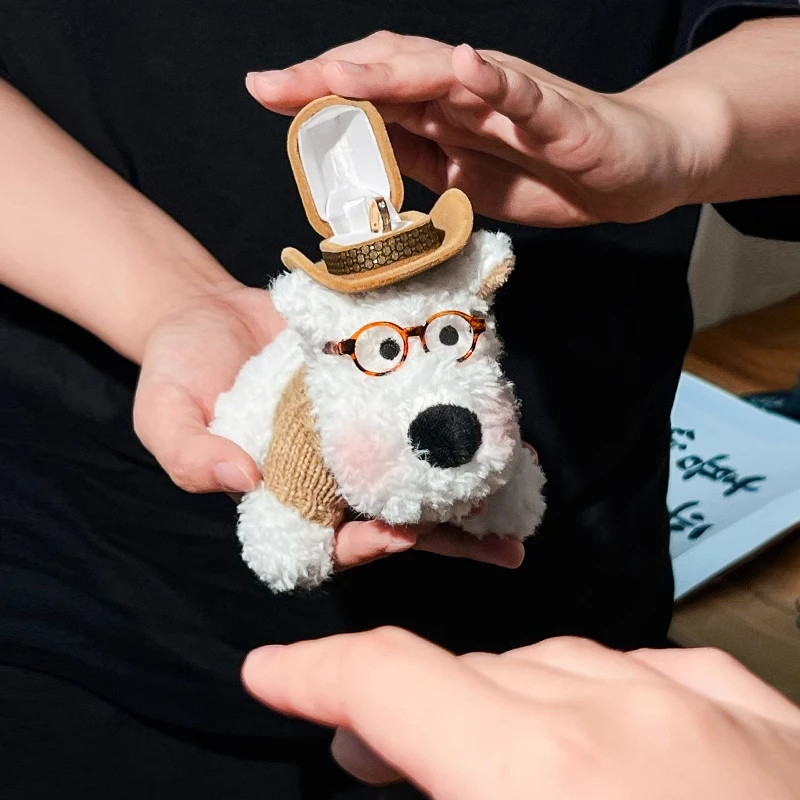 西高地小狗帽子戒指盒小玩偶求婚告白送女友惊喜创意公仔生日礼物