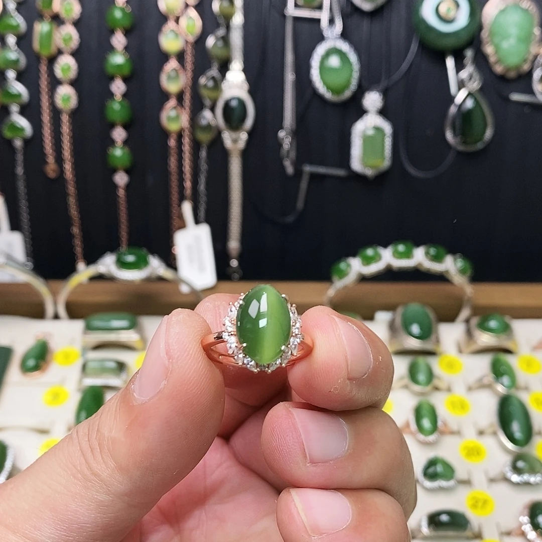 和田玉（碧玉）银S925镶嵌戒指