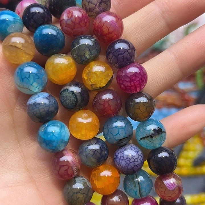 玛瑙/玉髓未镶嵌珠宝半成品T796  12m天然龙鳞纹玛瑙圆珠一条