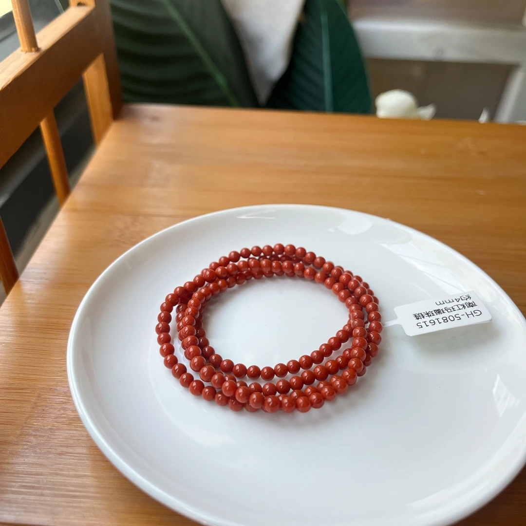 【珠宝厂长】约4mm瓦西料满色满肉南红玛瑙圆珠多圈手串