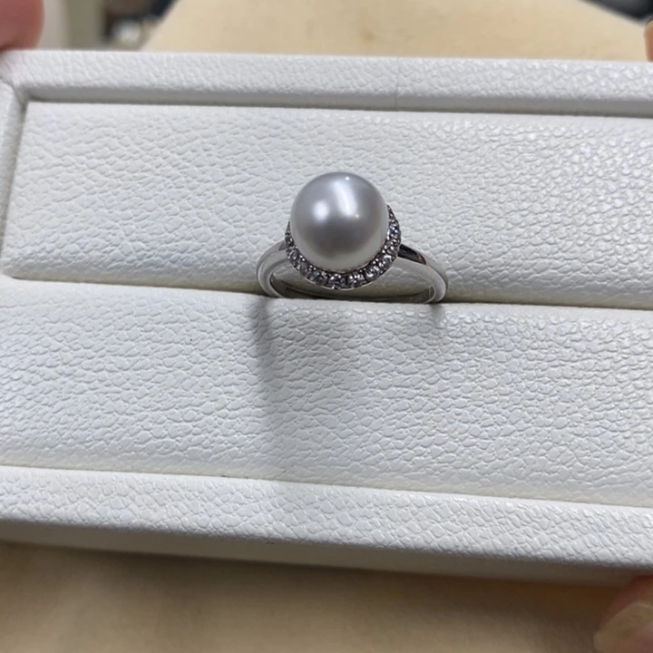 银S925镶嵌戒指海水珍珠，澳白，链接16