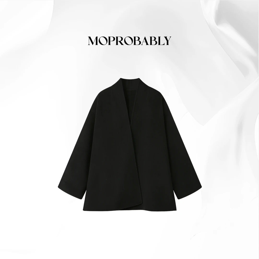 Moprobably贝贝「暗夜秘影」“羊毛+羊绒”气质轻奢时尚外套B5460003