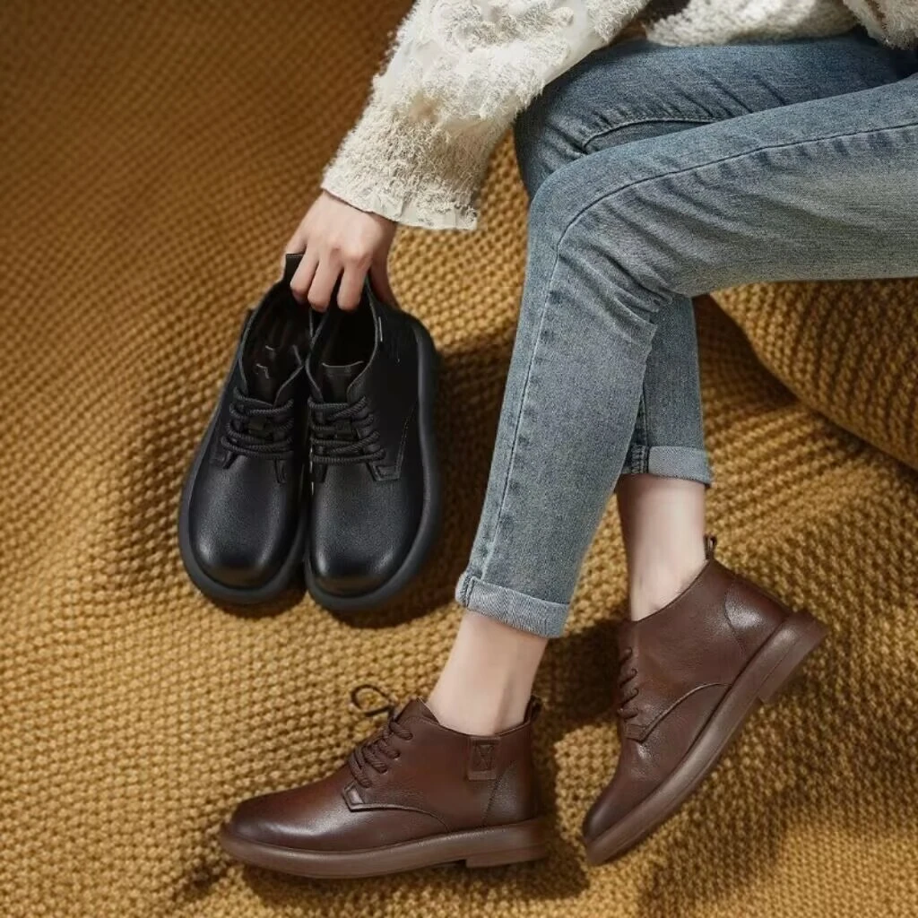 男女同款2025新款厚款防脏系带防滑圆头马丁靴冬季英伦风靴子X