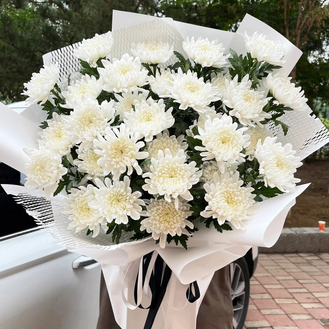 【我想念您】黄白菊花混搭花束追思纪念怀念祭奠鲜花同城配送店上门