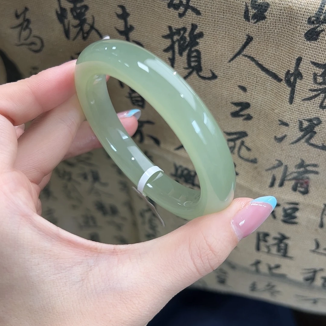 未镶嵌手镯和田玉冰胶绿晴 起猫眼光 强推56 54
