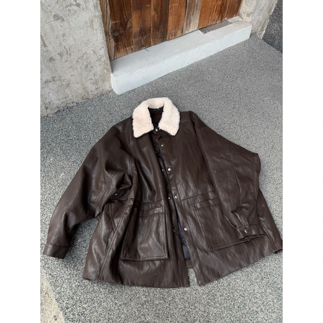 2025冬款新品【设计师款  毛领拼接皮衣羽绒服】