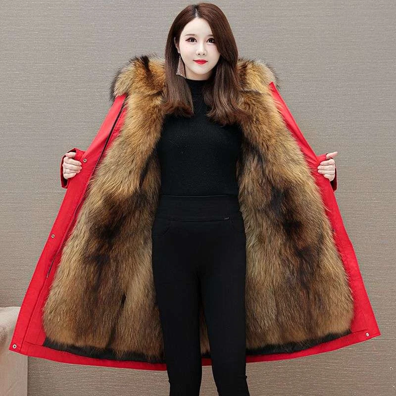 新款派克服女大衣狐狸毛内胆可拆卸皮毛一体保暖外套冬季貂绒皮草