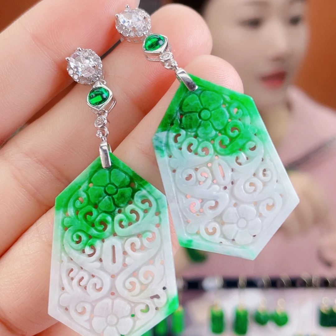 翡翠银S925镶嵌耳饰
