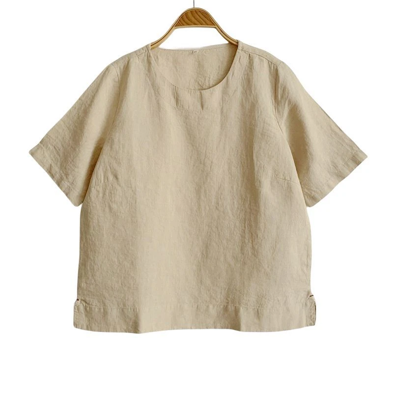 3106休闲汉麻苎麻大麻T恤大码半袖圆领薄款上衣百搭夏季宽松纯色