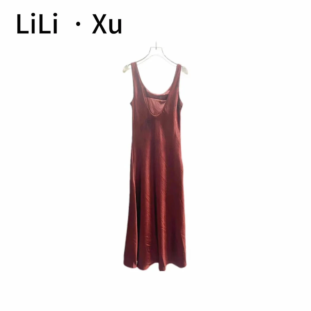 LiLi · Xu无袖夏季连衣裙流光斑斓显瘦长款优雅裙子轻奢纯色长裙
