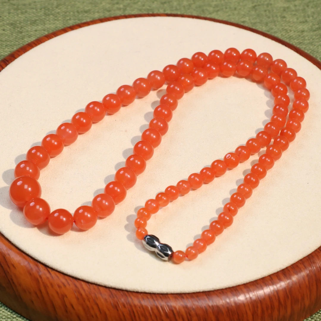 新成珠宝南红玛瑙樱桃红南红塔链项链4-12mm冰红女款约配饰53厘米