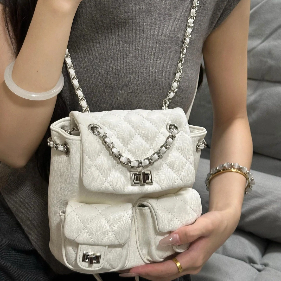 今年流行小香风链条双肩包女2025新款小众菱格迷你小背包书包女潮