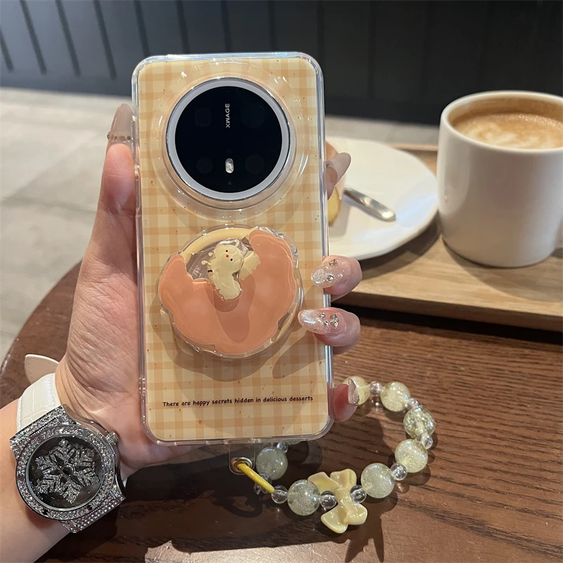 牛角包磁吸支架适用华为mate70/60pro+手机壳pura70pro+格纹小虫