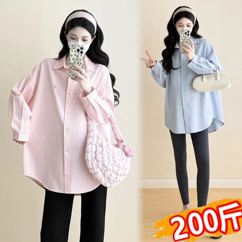 大码孕妇秋装上衣2025新款衬衫宽松时尚衬衣遮肚打底衫春秋200斤