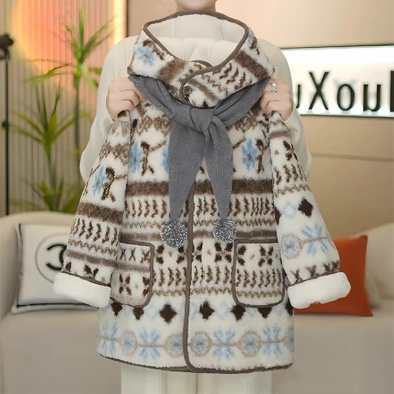 女童加绒加厚外套冬季2025新款洋气儿童毛毛衣女孩秋冬装连帽上衣