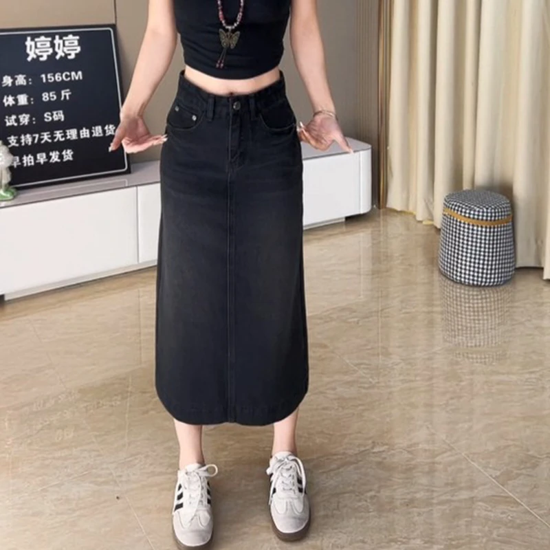 【现货】秋冬新款a字牛仔裙高腰显瘦小个子胖mm半身裙中长款裙子女