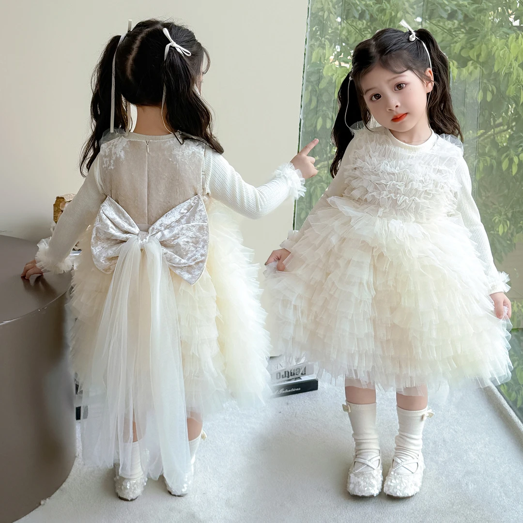 秋季女童连衣裙2025新款网红小女孩公主裙时髦宝宝蓬蓬网纱裙套装
