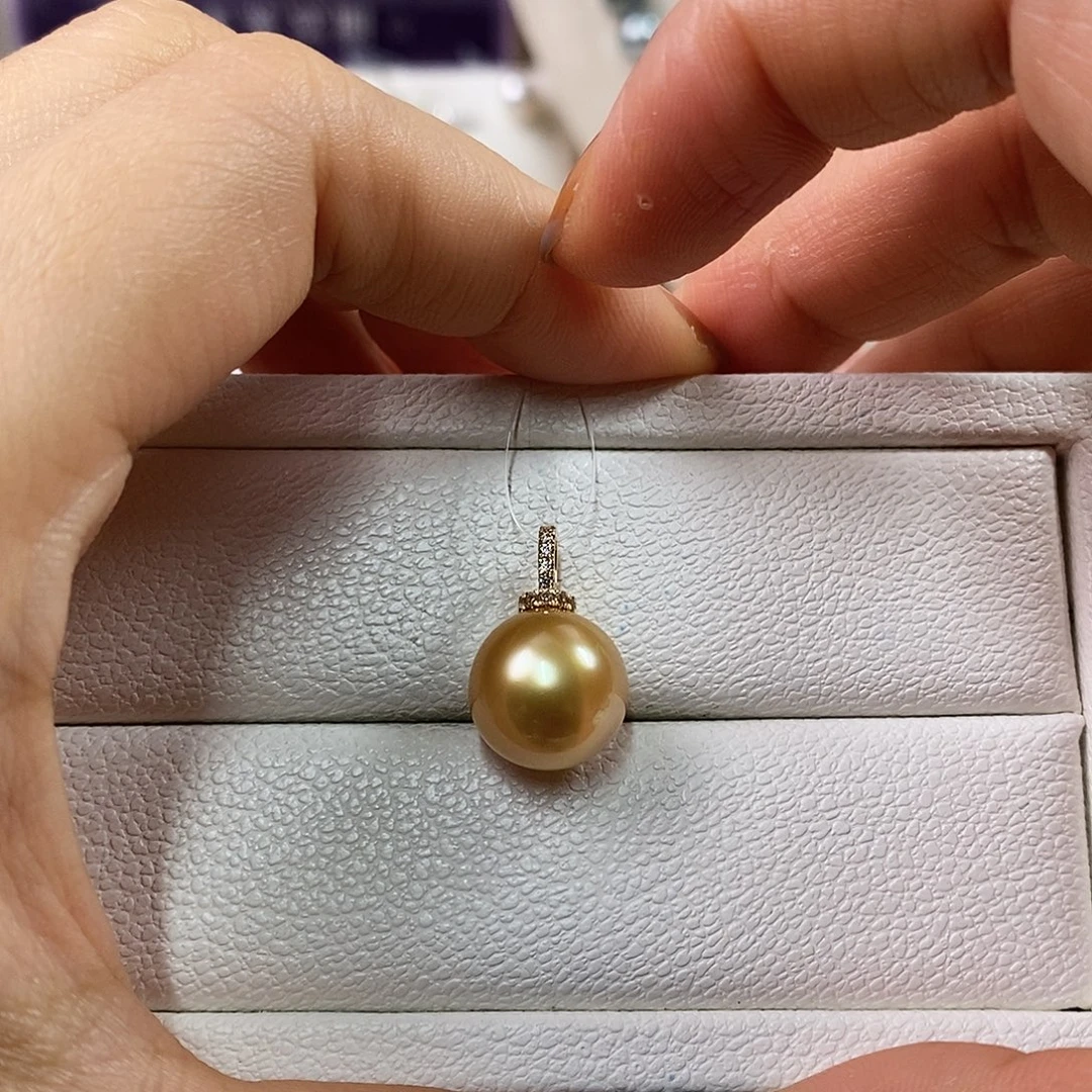 18K金镶嵌吊坠(不含链)海水珍珠12-13m南洋金珠吊坠（浓茶金品质）
