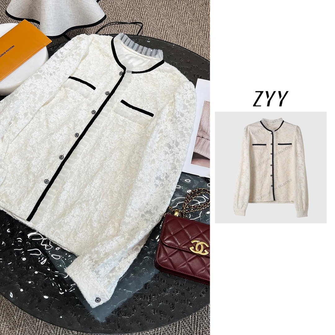 ZYY【若隐梦序】2025/S新品精致撞色蕾丝小香风衬衫女X25QCS04013