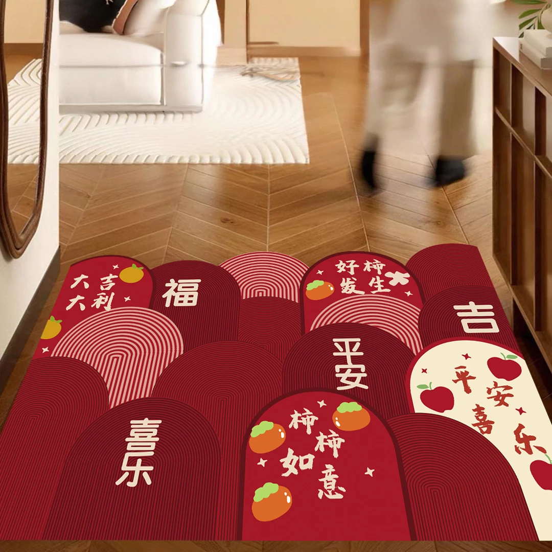 2025红色喜庆入户门垫硅藻泥材质耐脏防滑家用玄关地垫