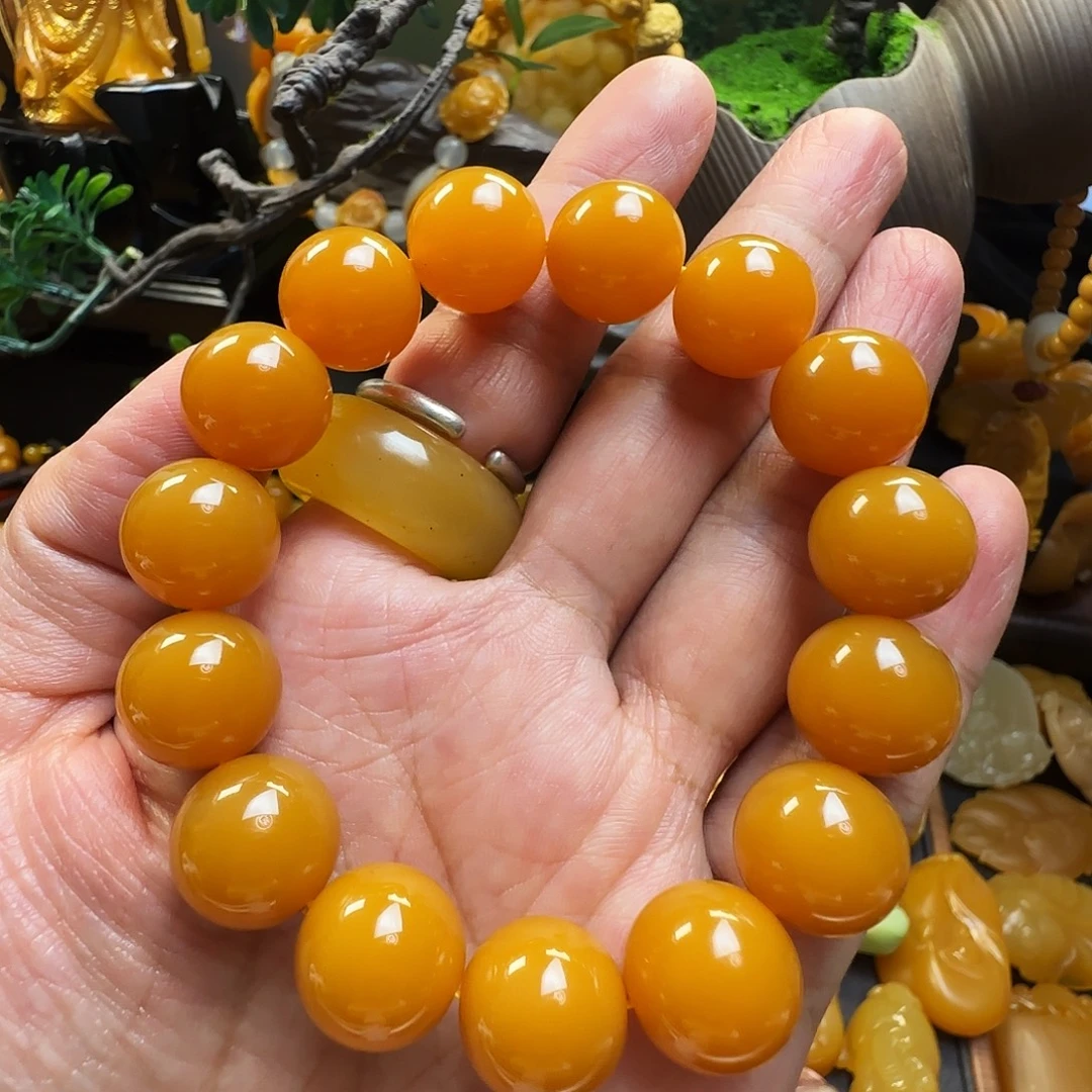 王***斌石英质玉（缅黄）未镶嵌手串卡13.5圆珠手串