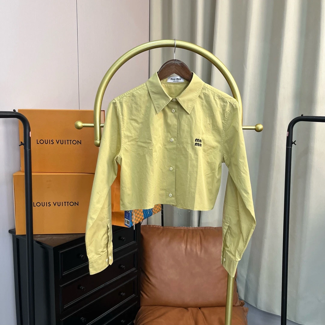 99新 MIU MIU/缪缪 24FW新款 黄绿色logo衬衫 40码