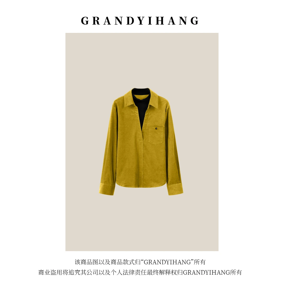 艳姐优选 秋冬新款经典长袖假俩件纯色衬衣外套25600