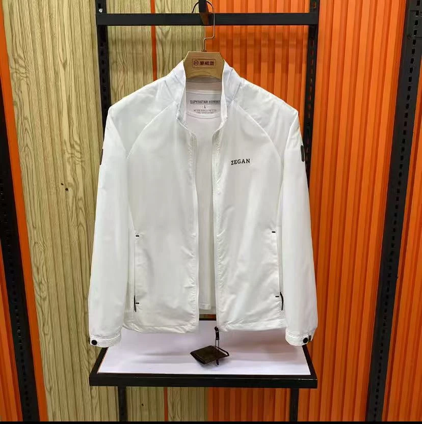 免烫立领薄款修身型透气夏季夹克男款白色外套冲锋衣户外男士轻薄