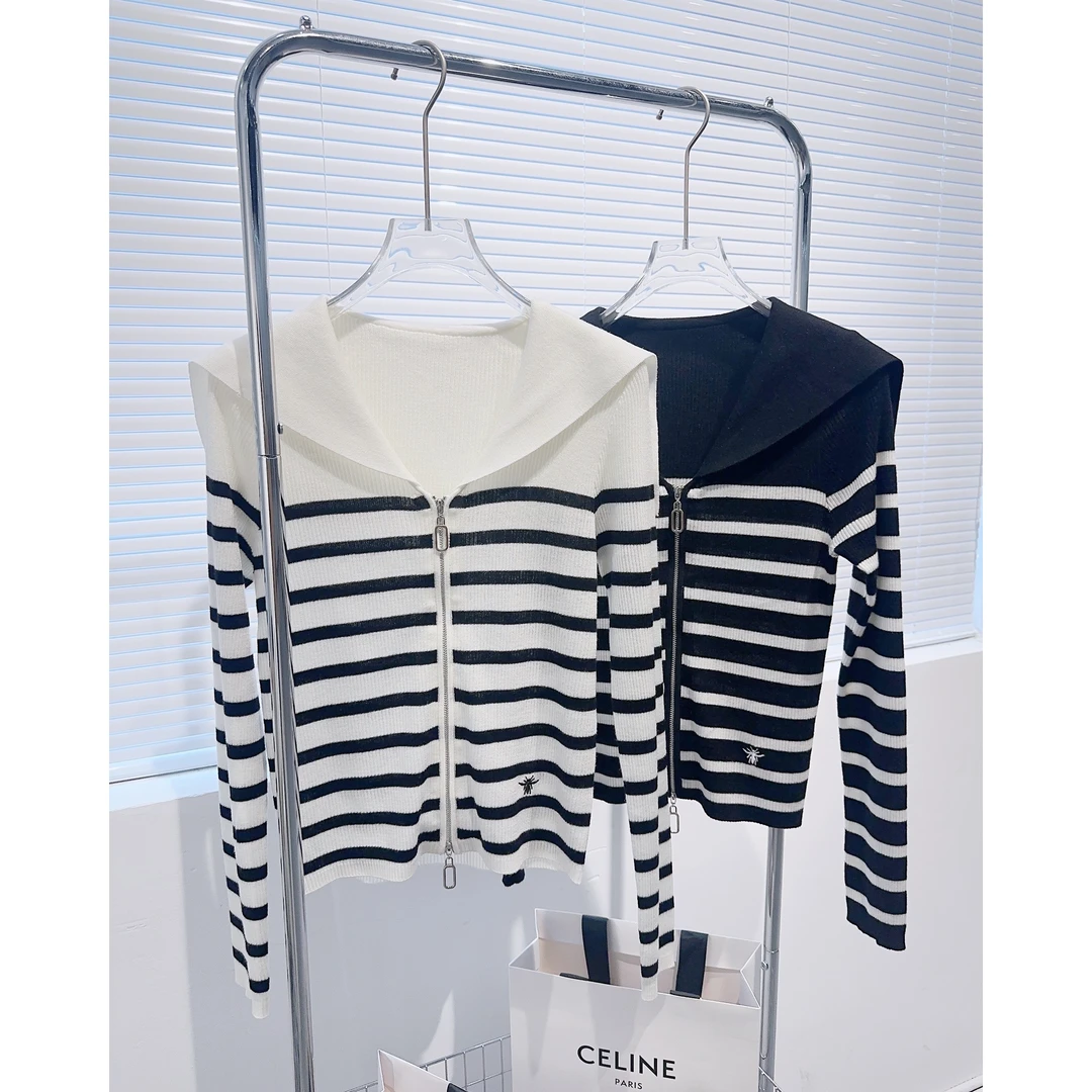 JL【撞色条纹双拉链 】新款百搭时尚长袖针织开衫-C