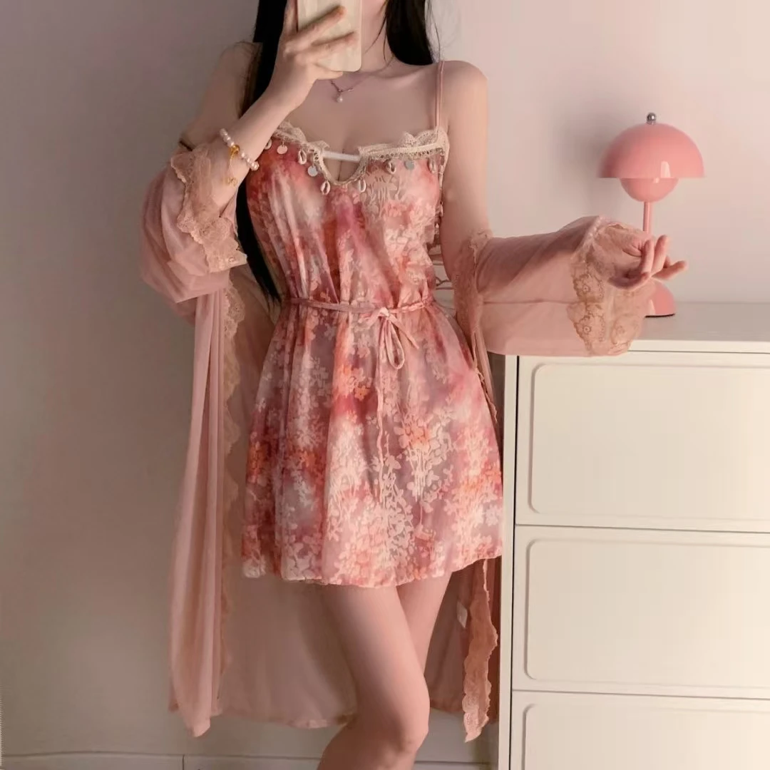 【扎染红霞】2025新款睡裙性感睡衣冰丝蕾丝约会女士网红春夏薄款